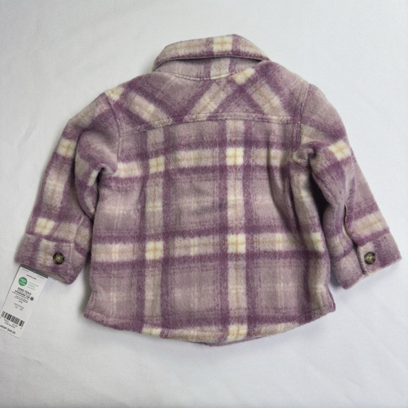 Carter's Plaid Sherpa Lined Shacket Girls Size 9 Months Purple Lavender - Picture 2 of 8